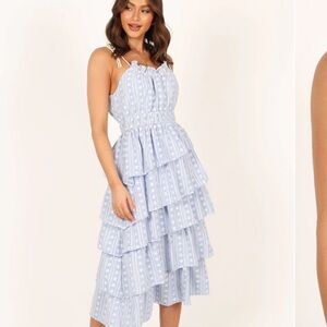 Petal and Pup- Elegant Blue Tiered Dress